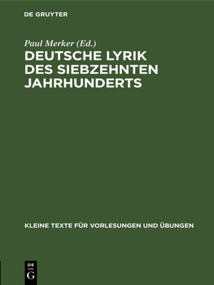 cover image of Deutsche Lyrik des siebzehnten Jahrhunderts